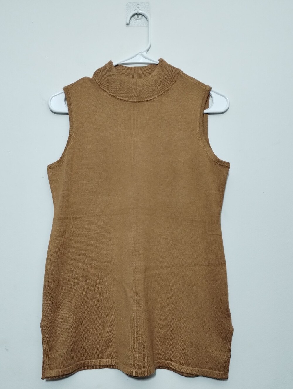 JM Collection Tan Sleeveless Sweater Tank Pullover Women's S Mock Neck